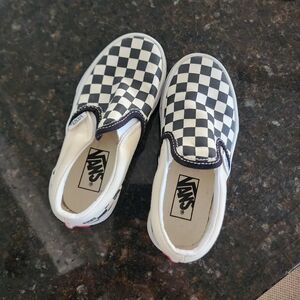Vans Kids Checkered Slip-On Shoes - Black and White